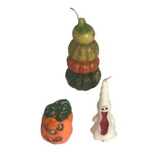 Vintage Halloween Ghords, Pumpkin & Ghost Candle Set
